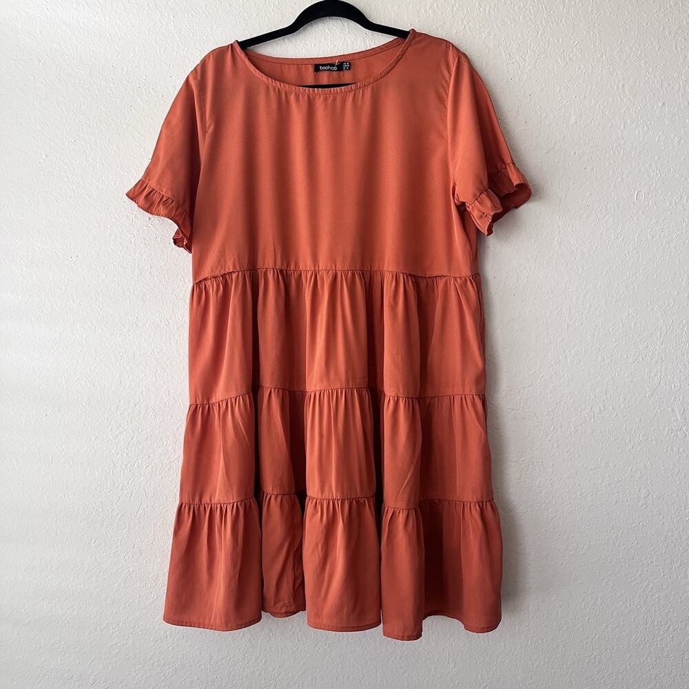 Boohoo Women’s Orange Short Sleeve Pullover Dress Size 12